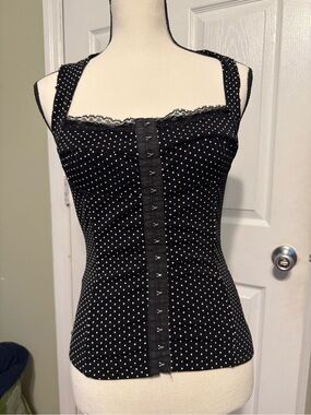 Black Polka Dot Hook-and-Eye Corset Top Vintage